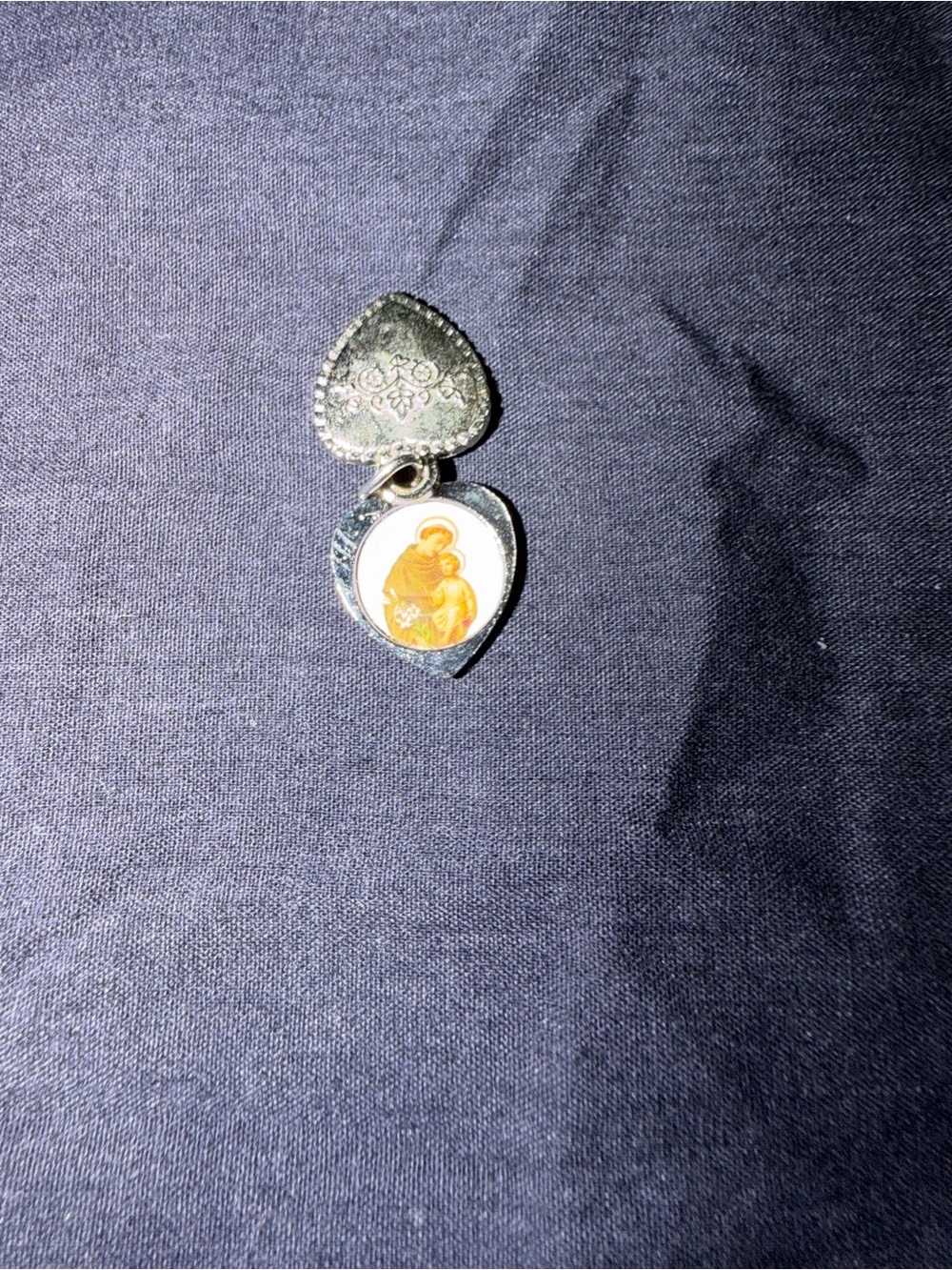 St Anthony Pray For Me Vintage Antique Sliding Locket Pendant Charm Floral